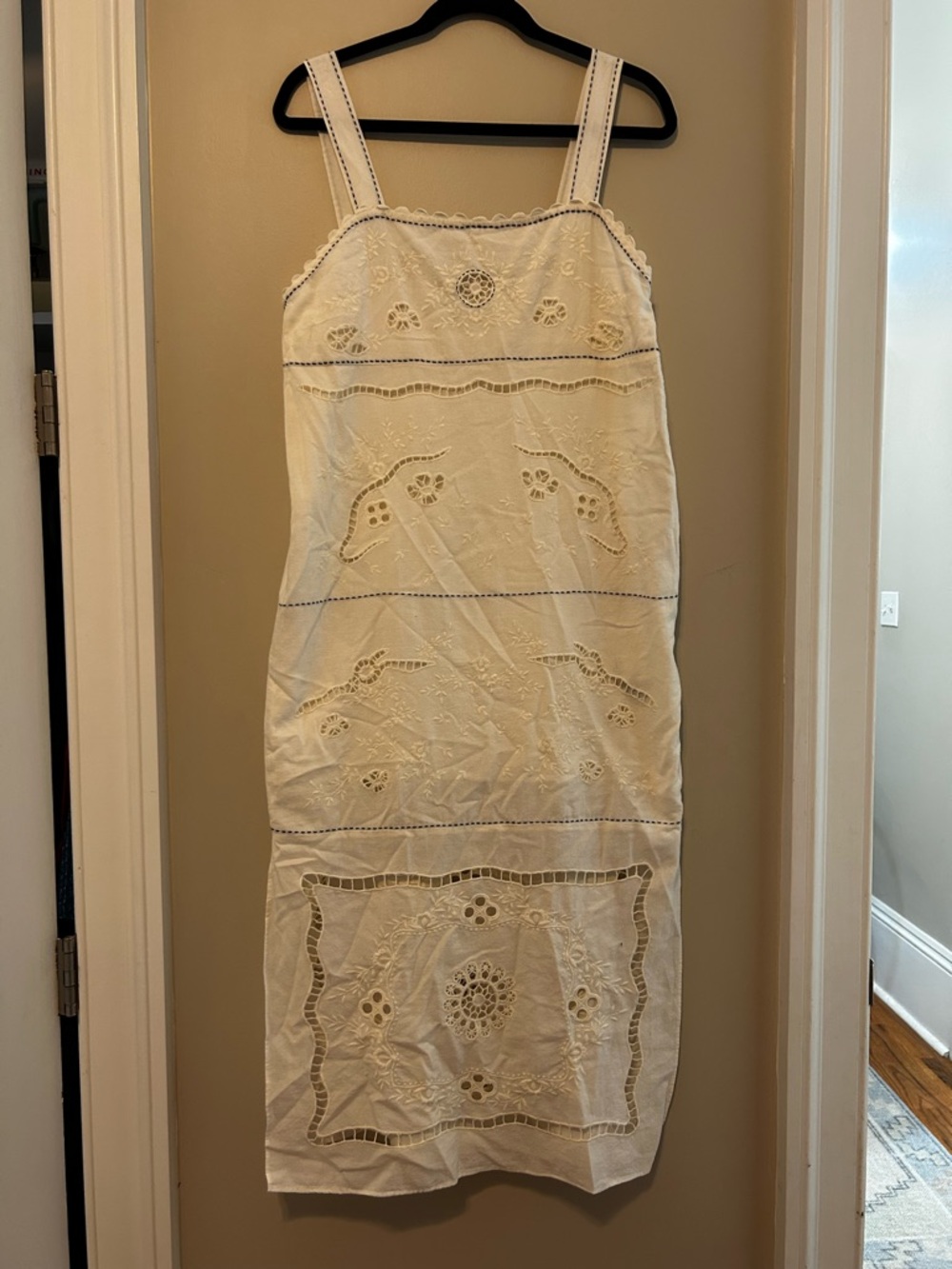 Zara Cream Eyelet Midi Dress with Straps